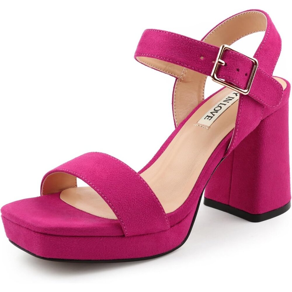 Women's Pink Chunky Platform High Heels Ankle Strap Block Heel Sandal